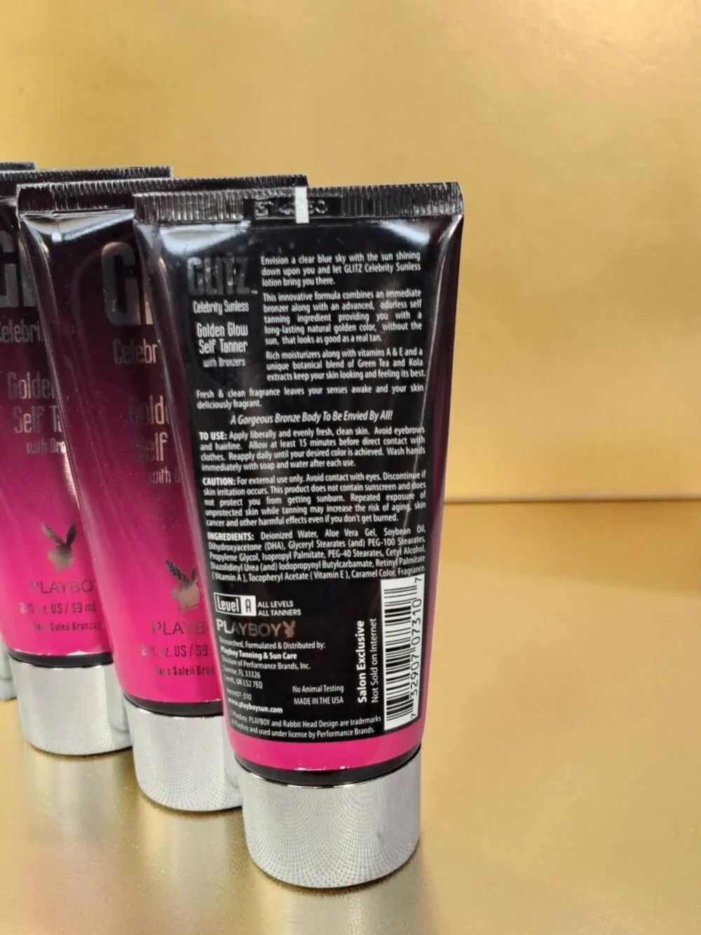 4 Playboy Glitz Celebrity Sunless self tanner with bronzers Golden Glow (New)